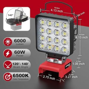 LIVOWALNY Portable LED Work Light for Milwaukee 18v Battery